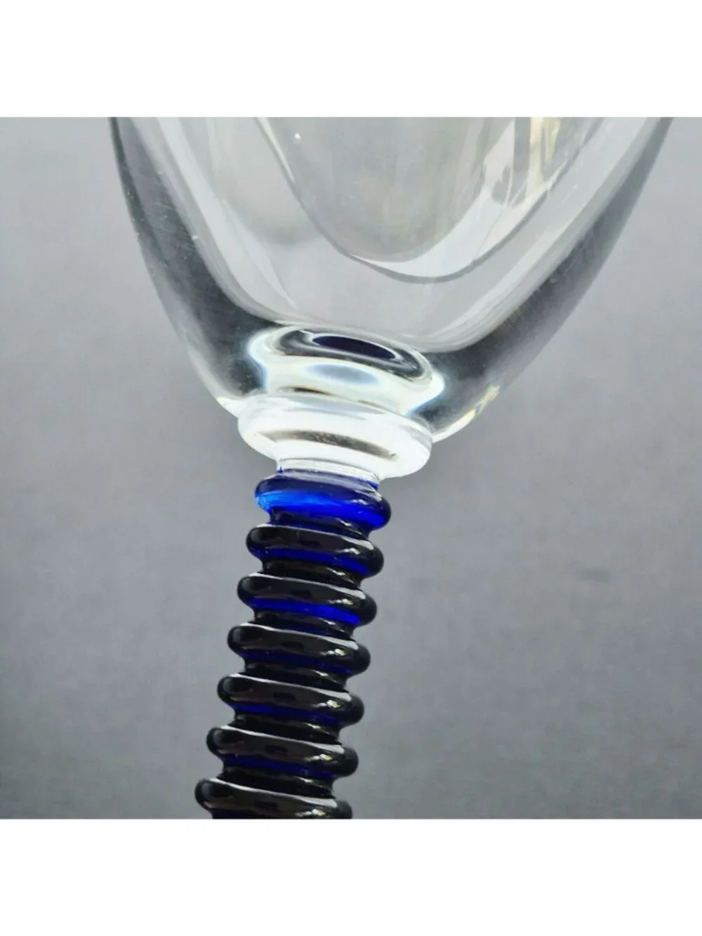 Cobalt Blue & Clear Goblet Set of 2, Textured Blue Stem Clear Bowl, Discontinued